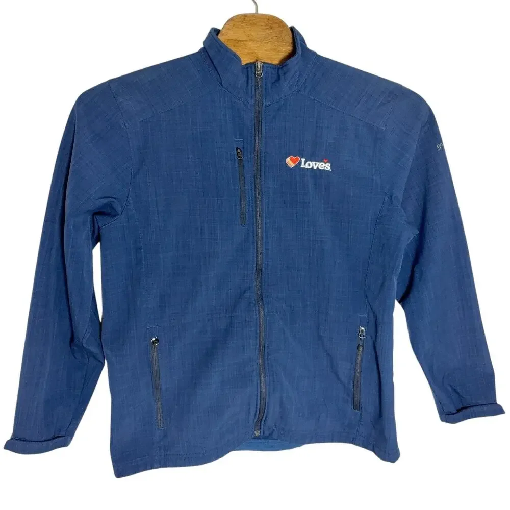 Eddie Bauer Crosshatch Soft Shell Jacket Men's XL Blue Love's Truck Stop Logo